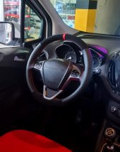 Ford Fiesta Uyumlu Kırmızı Yüzüklü Delikli- Alkantara Deri Direksiyon Kılıfı - 2