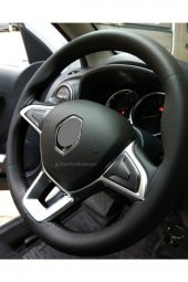 Renault Clio Symbol 2013+ Uyumlu Dikmeli Deri Direksiyon Kılıfı Siyah Deri Kırmızı Ipli (38×11cm) - 1