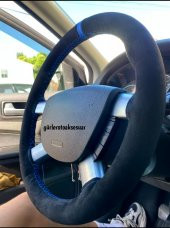 Ford Connect Uyumlu Dikmeli Direksiyon Kılıfı Alkantra Mavi Yüzüklü thumbnail 2