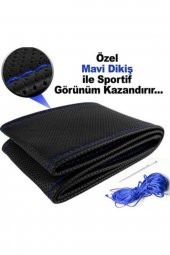 Renault Clio Symbol 2013+ Uyumlu Dikmeli Direksiyon Kılıfı Noktalı Mavi Ipli 11cm thumbnail 1