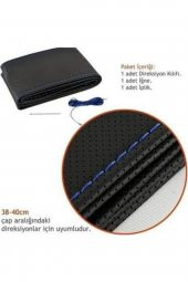 Renault Clio Symbol 2013+ Uyumlu Dikmeli Direksiyon Kılıfı Noktalı Mavi Ipli 11cm thumbnail 2