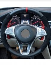Opel Astra J Uyumlu Dikmeli Direksiyon Kılıfı Alkantara Karbon Kırmızı - 1