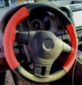 Fiat Linea Uyumlu Direksiyon Kılıfı Dikmeli İki Renkli Kırmızı Siyah thumbnail 2