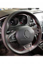 Renault Megane 4 Uyumlu Deri Direksiyon Kılıfı Dikmeli Kırmızı İpli 38×11CM thumbnail 1