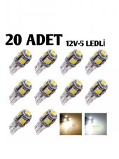 20 Adet T10 led ampül park led plaka led tavan led dipsiz led ışık beyaz renk 12V 5 SMD - 1