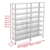 8 Katlı Duble Galvaniz Çelik Raf - Depo, Arşiv, Kiler, Dosya, Market Rafı  31x60 cm 150 cm 1.00 mm - 3