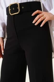 Kemerli Yüksek Bel Bol Paça Siyah Pantolon thumbnail 4