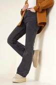 İspanyol Paça Yüksek Bel Antrasit Jean Pantolon - 1