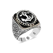 Lucky Life 925 Ayar Gumuss  Deniz Çapası Oval Erkek Yüzük - 1