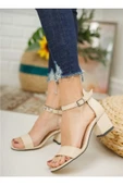 Moda Ayakkabı 0854 Cilt Krem 5Cm Topuklu Kadın Sandalet - 4