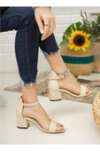 Moda Ayakkabı 0854 Cilt Krem 5Cm Topuklu Kadın Sandalet - 3