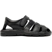 Moda Ayakkabı 0453 Siyah Deri Erkek Sandalet - 6