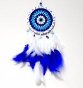 Nazar Boncuğu Desenli Bol Kuş Tüylü Beyaz Renk Dream Catcher El Yapımı Duvar Dekoru - 1