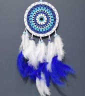 Nazar Boncuğu Desenli Bol Kuş Tüylü Beyaz Renk Dream Catcher El Yapımı Duvar Dekoru - 2