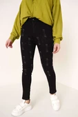 Taşlı Dar Paça Jean Pantolon Siyah - 2