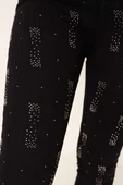 Taşlı Dar Paça Jean Pantolon Siyah - 4
