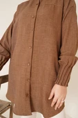 Nervür Detaylı Salaş Gömlek Kahve thumbnail 4
