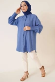 Nervür Detaylı Salaş Gömlek İndigo thumbnail 2