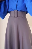 Kalın Kemerli Kloş Etek Kayrak Grisi thumbnail 4