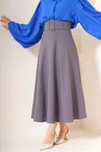Kalın Kemerli Kloş Etek Kayrak Grisi thumbnail 2