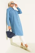 Püskül Detaylı Kot Mavisi Uzun Tesettür Tunik thumbnail 1