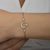 Lucky Life 925 Ayar Gumuss Rose Ay Yıldız Lucky Life Lucky Life Kadın Bileklik - 6
