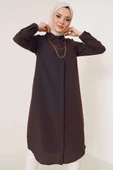 Uzun Model Klasik Yaka Kahve Tunik thumbnail 1
