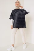Kısa Kol Basic Çizgili Tshirt Siyah - 2