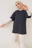 Kısa Kol Basic Çizgili Tshirt Siyah - 1