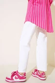 Paça Yırtmaçlı Jean Pantolon Beyaz - 3
