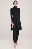 Metal Armalı Likralı Tesettür Mayo Siyah - 1