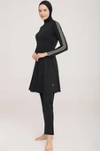 Metal Armalı Likralı Tesettür Mayo Siyah - 2