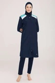 Omzu Şerit Detaylı Tesettür Mayo Koyu Lacivert thumbnail 2