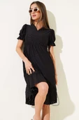 Fırfır Detaylı Brodeli Elbise Siyah thumbnail 2