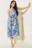 İp Askılı Desenli Elbise İndigo thumbnail 1