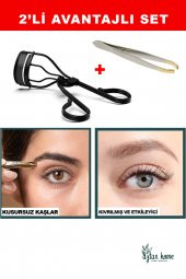 Kirpik kıvırıcı Makas + Çelik Cımbız 2li Avantajlı set (kaş kirpik bakım ürünleri) - 1