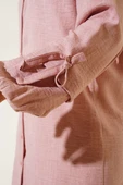 Düğmeli Keten İkili Takım Pudra thumbnail 4
