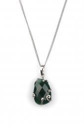 Yeşil Akik Doğal Taş Gümüş Renkli Kolye thumbnail 1