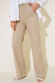 Yüksek Bel Lastikli Salaş Pantolon Taş thumbnail 1