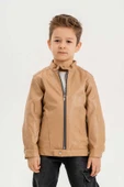 Erkek Çocuk Fermuarlı Astarlı Çıtçıtlı Kol Deri Ceket - 5
