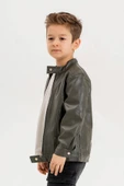 Erkek Çocuk Fermuarlı Astarlı Çıtçıtlı Kol Deri Ceket - 9