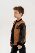 Deri Garnili Cepli Fermuarlı Erkek Çocuk Kolej Ceket - 11
