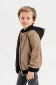 Kapüşonlu Cepli Fermuarlı Erkek Çocuk Deri Ceket - 3
