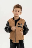 Deri Garnili Cepli Fermuarlı Erkek Çocuk Kolej Ceket - 3