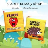 2 Kitapİngilizce Meyveler ve Orman Hayvanları Kumaş Sessiz Kitap E126 E131 - Bez Kitap - 2