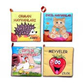 4 Kitap  Meyveler , Çiftlik , Orman ve Evcil Hayvanlar Kumaş Sessiz Kitap T055 T049 T058 T110 - Bez Kitap - 1