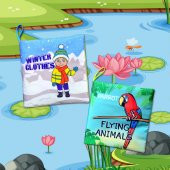 2 Kitapİngilizce Kışlık Giysiler ve Uçan Hayvanlar Kumaş Sessiz Kitap E124 E133 - Bez Kitap thumbnail 5