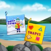 2 Kitapİngilizce Kışlık Giysiler ve Şekiller Kumaş Sessiz Kitap E124 E131 - Bez Kitap thumbnail 5