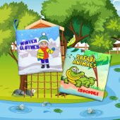 2 Kitapİngilizce Kışlık Giysiler ve Safari Hayvanları Kumaş Sessiz Kitap E124 E130 - Bez Kitap thumbnail 5