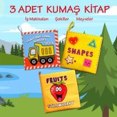 3 Kitapİngilizce İş Makinaları , Şekiller ve Meyveler Kumaş Sessiz Kitap E118 E126 E131 - Bez Kitap - 2